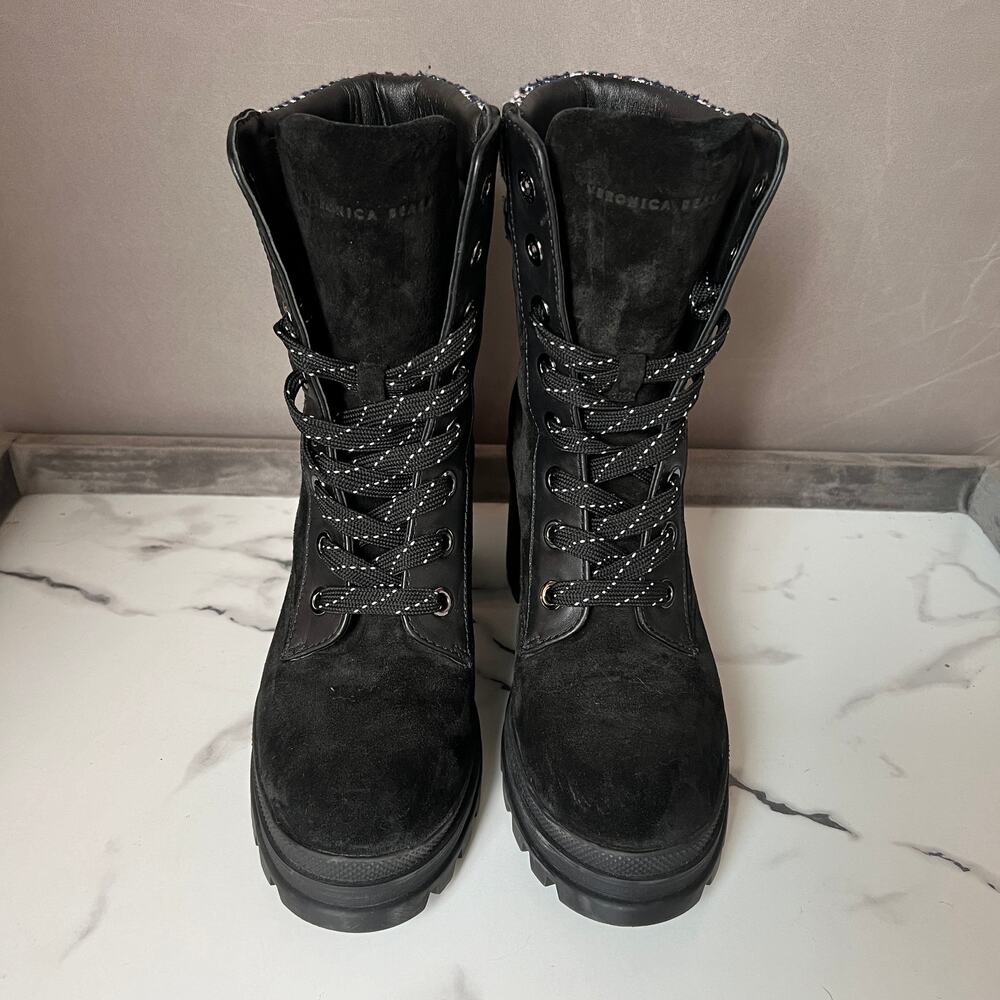 Veronica Beard Black Suede Water Resistant Hiker Boots Size 8 - Picture 4 of 9